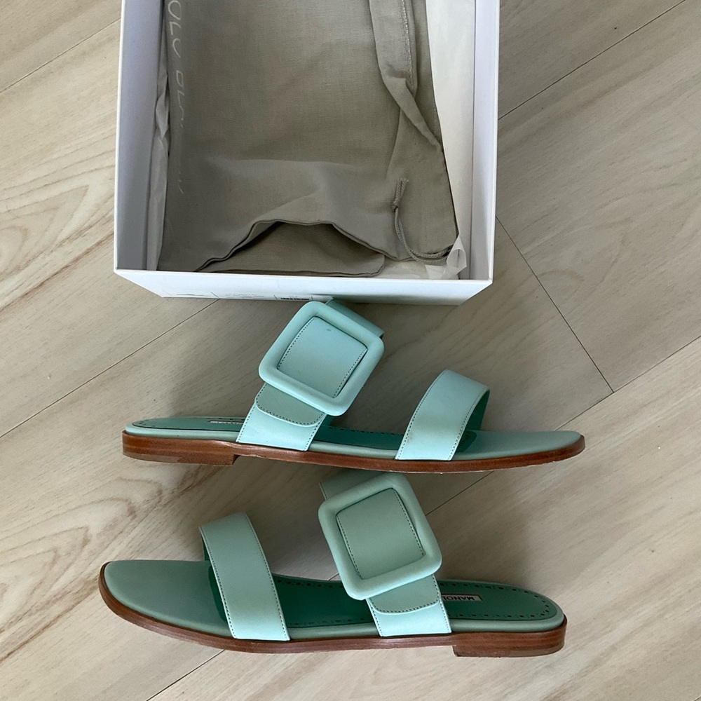 Manolo Blahnik Light Blue Buckle Sandals - Picture 4 of 6